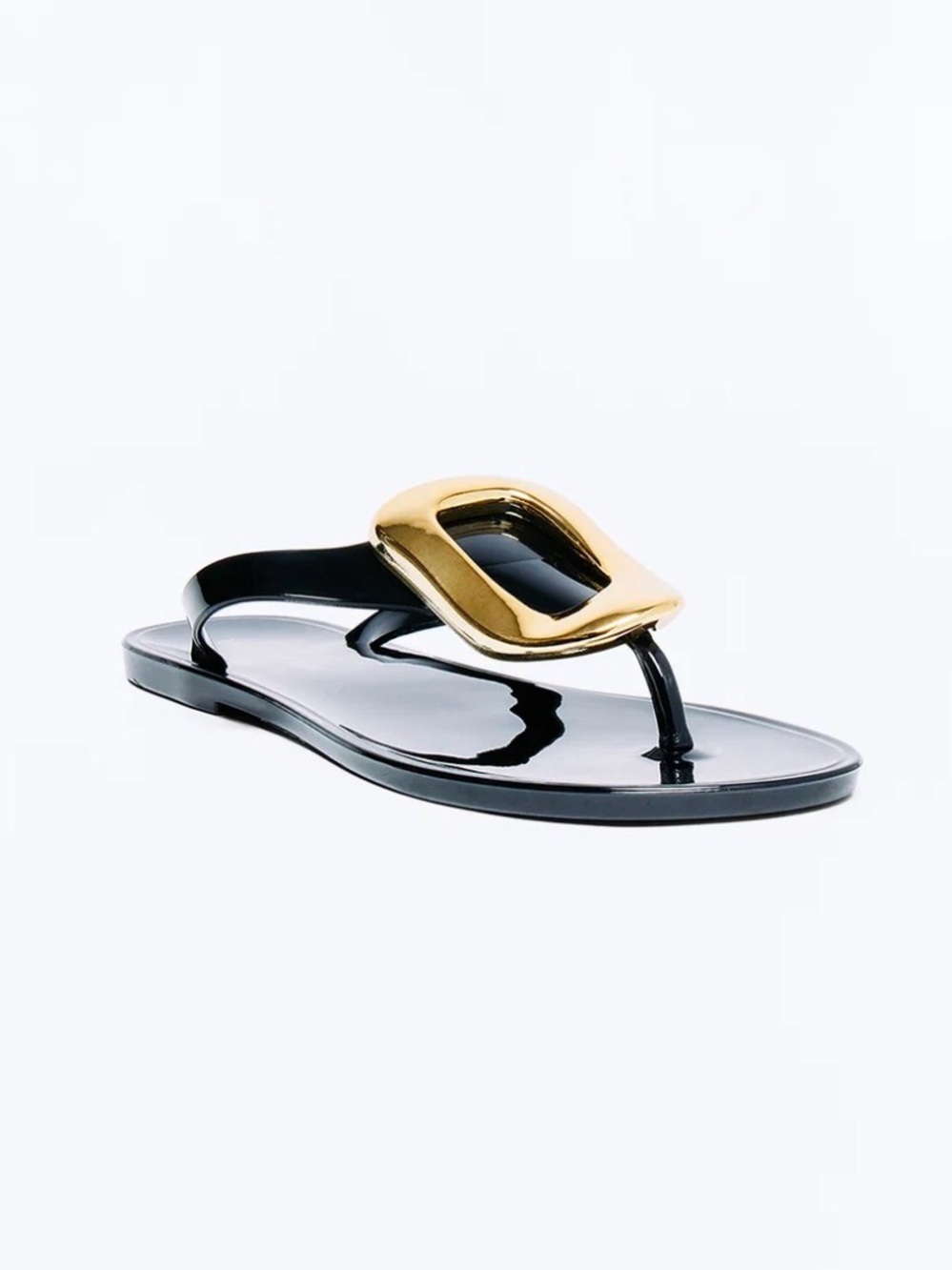 *NWT* Fashion Nova Black Jelly Thong Sandals with Gold Ornament
